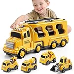 Bennol Construction Truck Toys for Toddler Boy 1 2 3 4 5 Year Old, Car Trucks Birthday Gifts Toys for Kids Ages 1-3 3-5, 5-in-1 Construction Trcuk with Excavator, Crane Mixer, Bulldozer