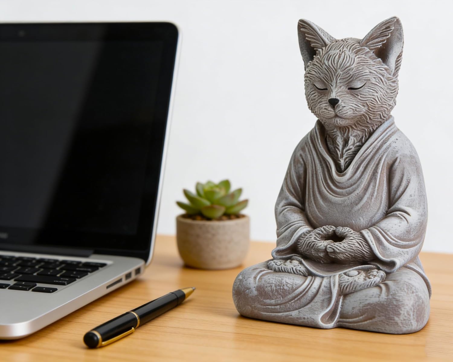 Cat Zen Buddha Meditating Statue Decor, 7 inch Suitable for Home Office Desk Shelf, Gift for Cat Enthusiasts Zen Practitioners