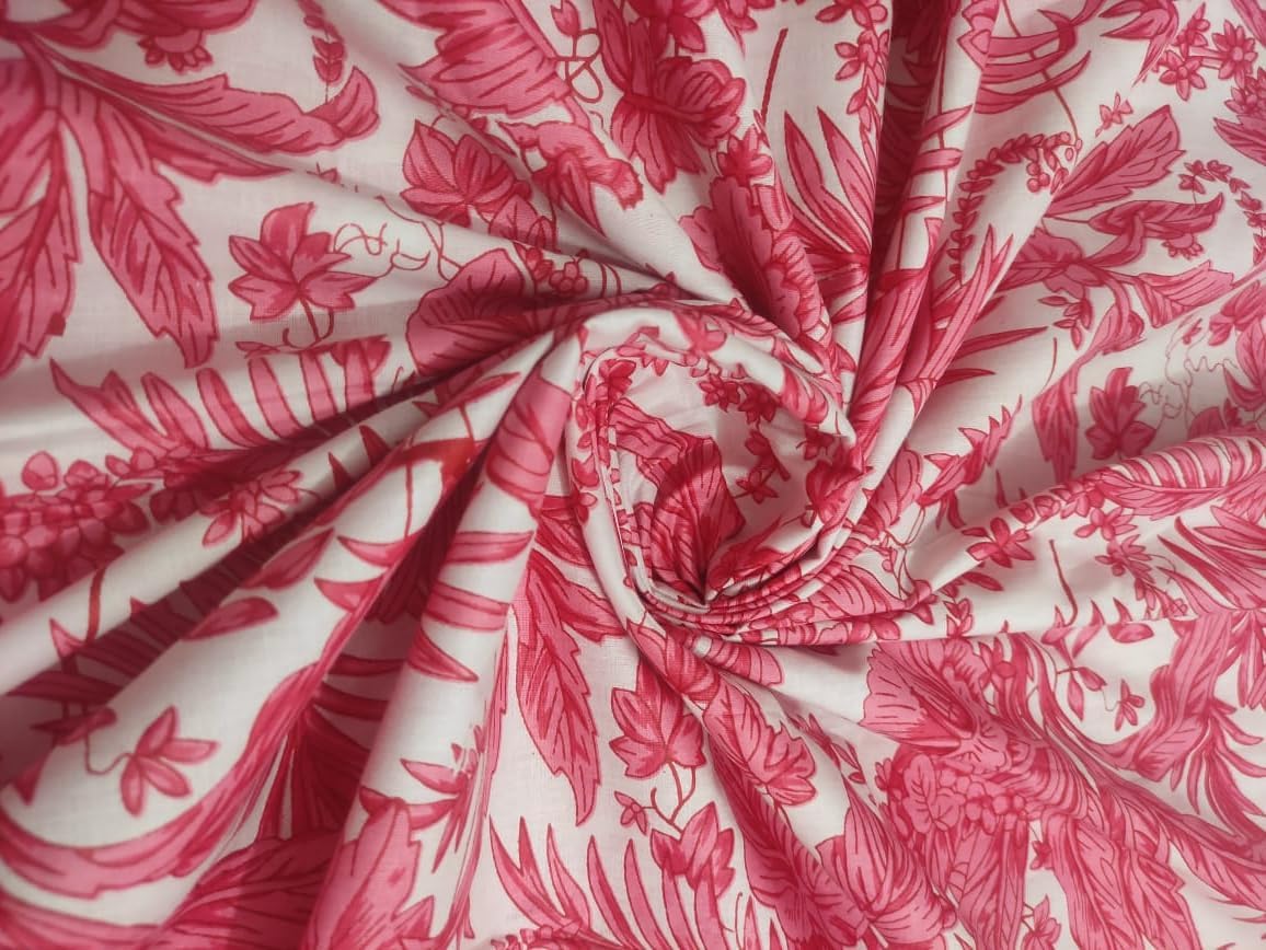 5 Yard Indian 100 Cotton Fabric Screen Print Floral and