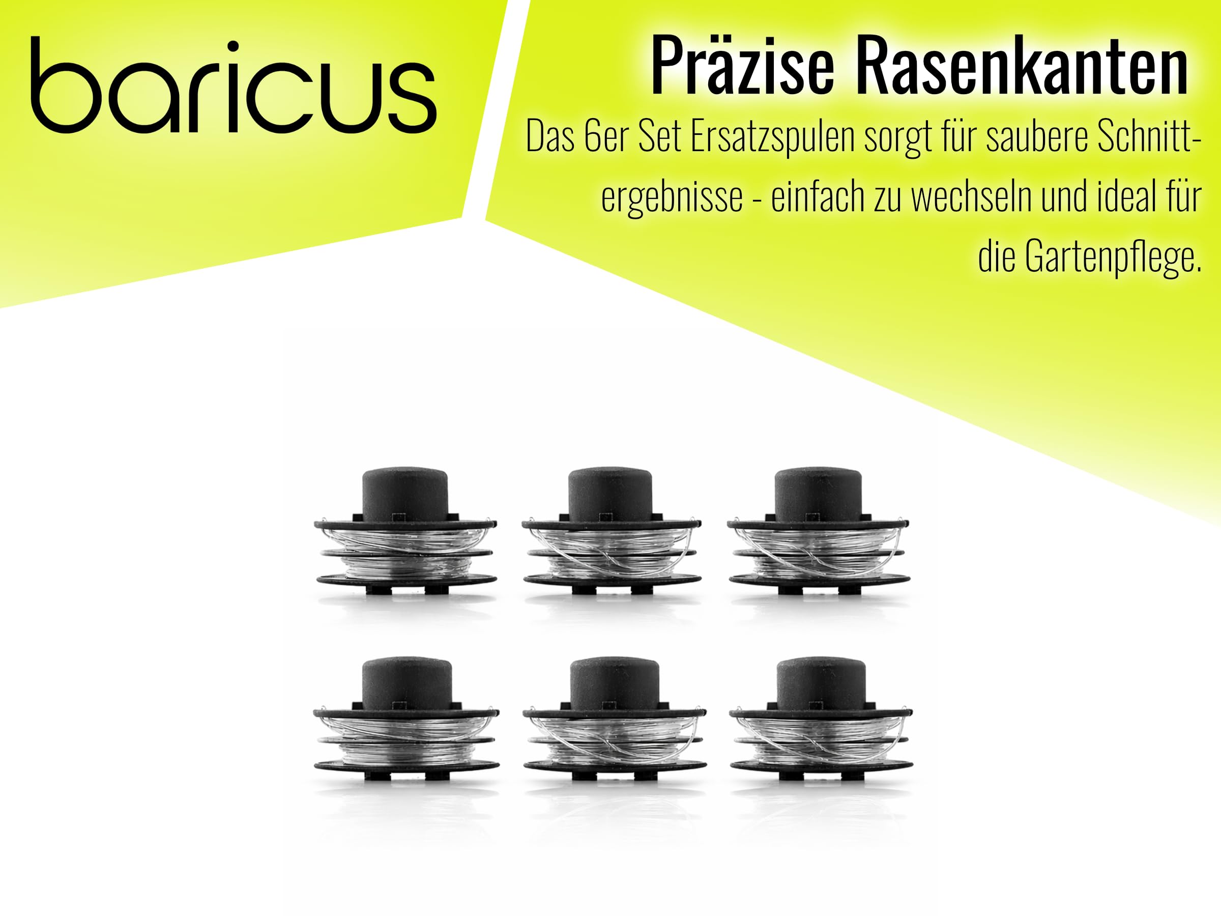 BARICUS Rasentrimmer Ersatzspulen 6er Pack für Akku Rasentrimmer – B-Ware | Original BARICUS Ersatzspulen im 6er-Pack für kompatible Akku-Rasentrimmer mit Nylonfaden.