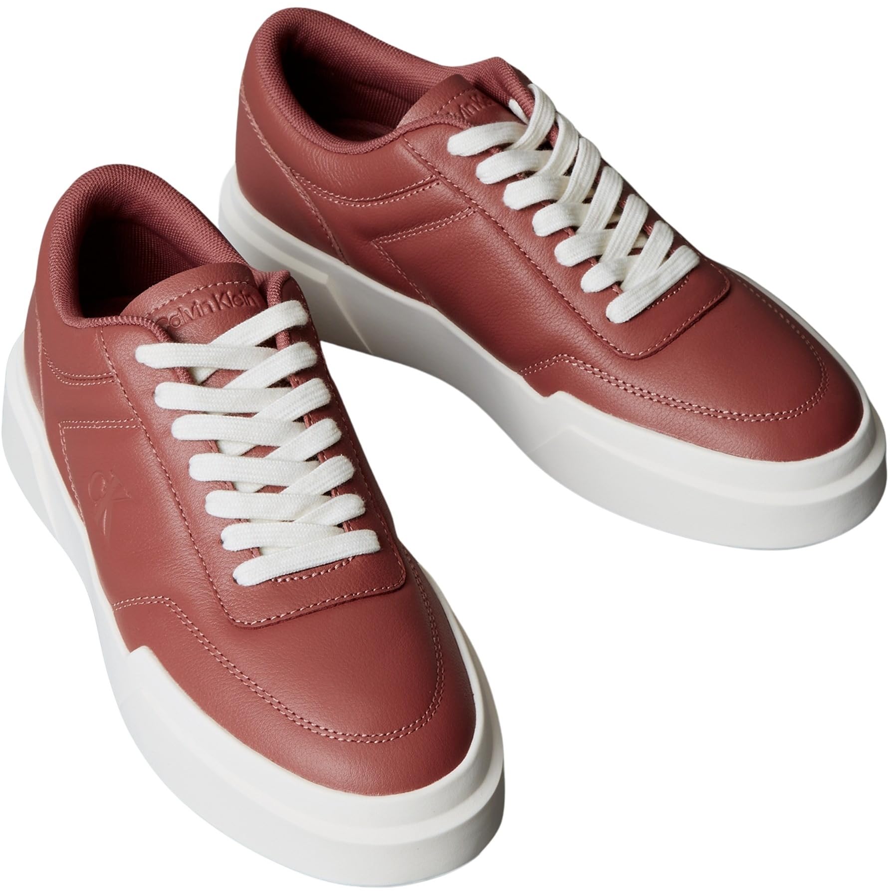 Calvin Klein Damen Cupsole Sneaker Chunky Laceup aus Leder, Rot (Dusty Rose/Marshmallow/Gum), 39