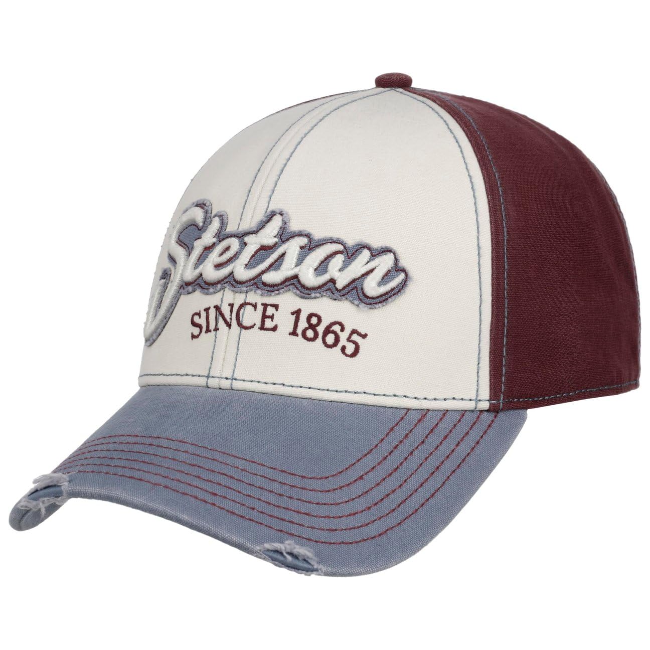 Stetson Tricolour Vintage Distressed Cap 6 Panel Strapback Damen und Herren Sommer Winter