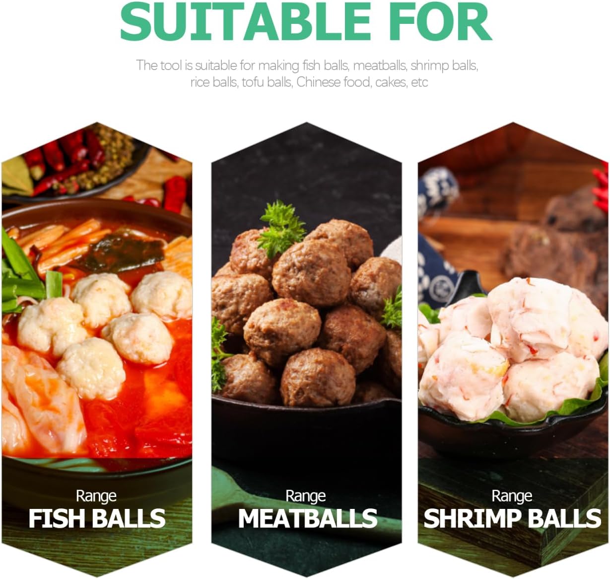 GANAZONO Meatball Maker Manual Meatball Tool Ergonomic Clamp for Fast and Easy Fish Balls Shrimp Balls Rice Balls and Tofu Balls 7.67X3.54X1.77 Inch Kitchen Gadget