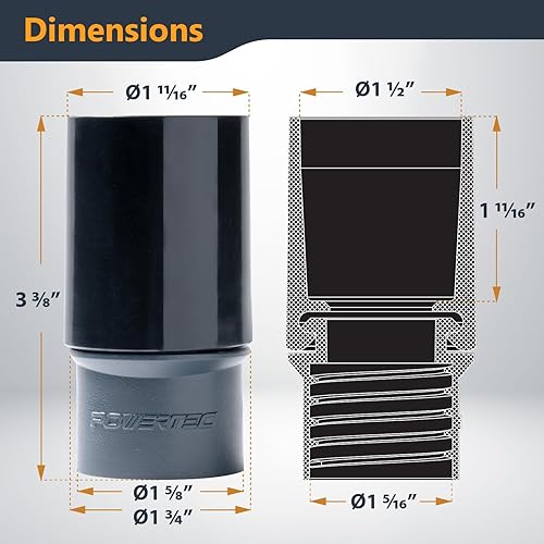 Vista 3 de POWERTEC 70296 Reemplazo del adaptador de manguera atornillada, adaptador de manguera roscada de 1-1/2 pulgadas para kits de montaje POWERTEC 70175