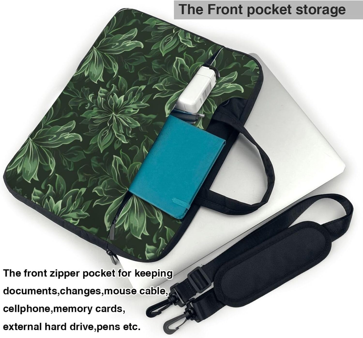HUNTER Floral Pattern Laptop Bag Three Layer Protection Shockproof Crossbody Laptop Bag for Men Women Green