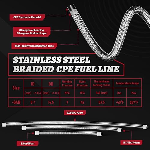 Miniatura 5 de EFI Kit de regulador de presión de combustible con retorno de derivación 0-100psi Manómetro AN6-6AN Kit de conectores de montaje de manguera de