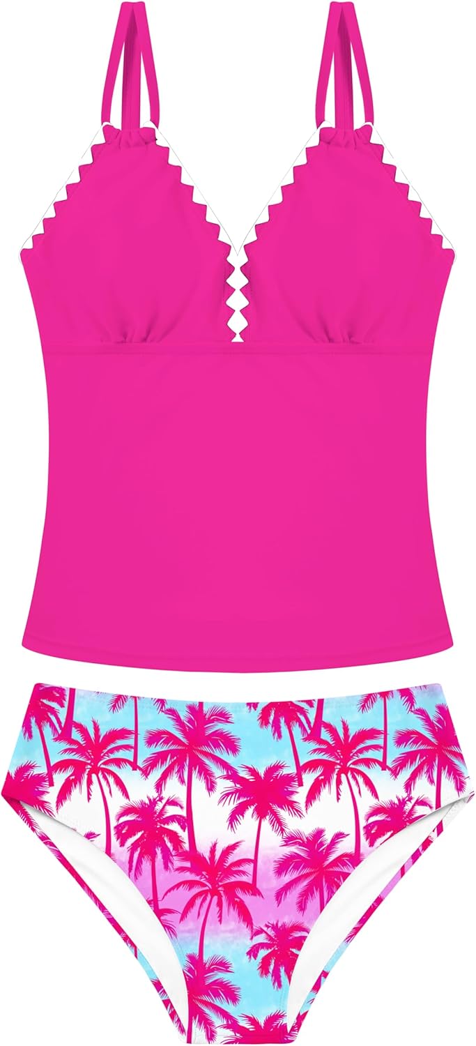Teen Girls Tankini Swimsuit Girls V Neck Straps Bathing Suit Two Piece Printed Swimsuit 9-16 Years - Image 3