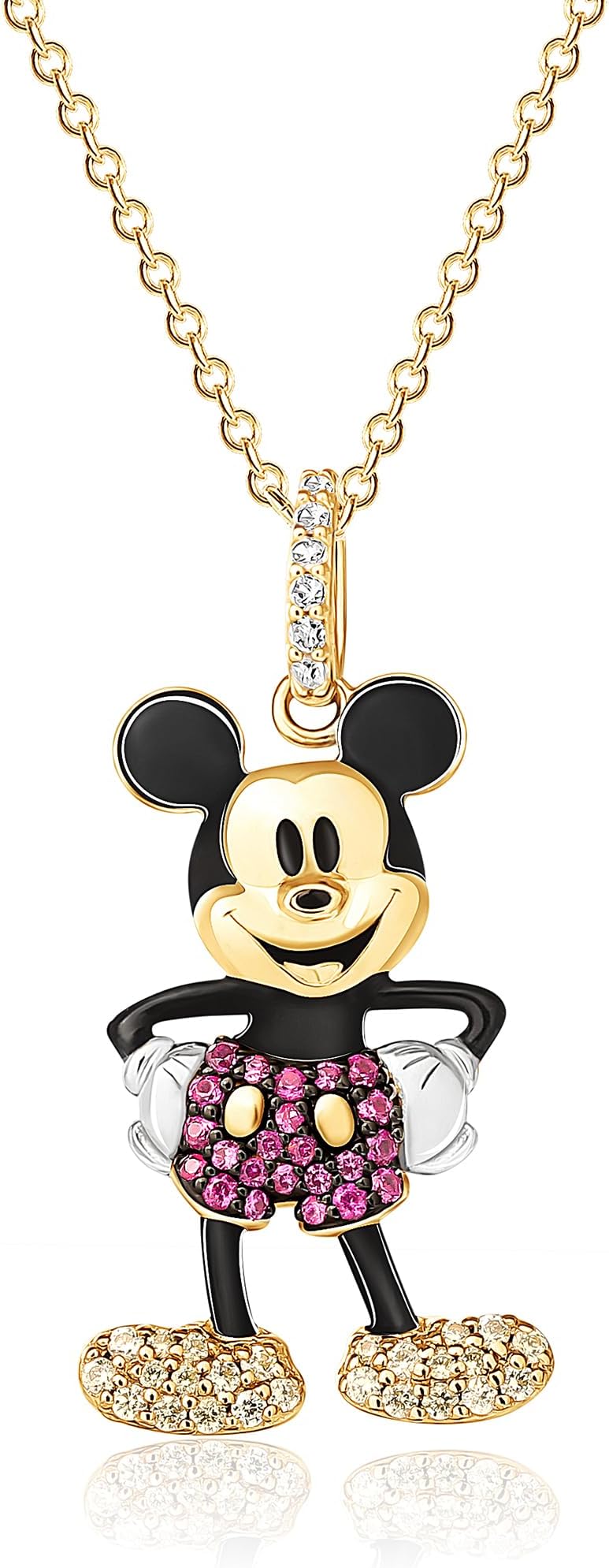 Disney Womens 3D Mickey Mouse Necklace 18", 24kt Gold Flash Plated and DMQ Cubic Zirconia Sterling Silver D Necklace Official License