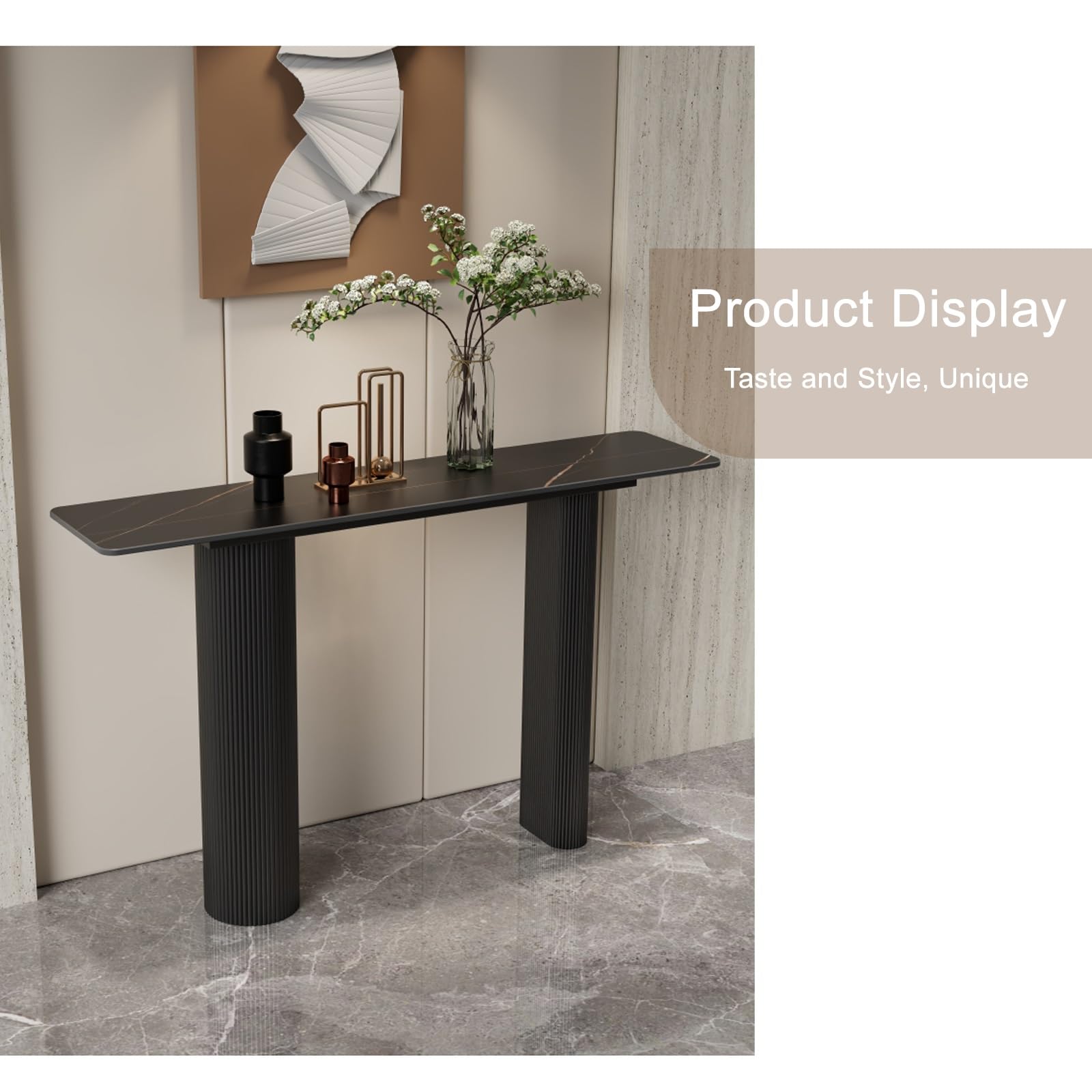 Tavolo Consolle Ingresso con Piano in Finto Marmo Bianco E Struttura in Metallo Dorato, Stile Moderno, Adatta A Ingressi, Soggiorni E Corridoi(White2,150cm/59in)