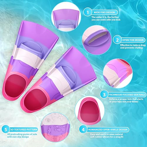 Miniatura 2 de Gintenco Aletas de natación para niños, aletas de entrenamiento de natación para natación, aletas de tamaño de viaje con bolsa de malla, aletas de