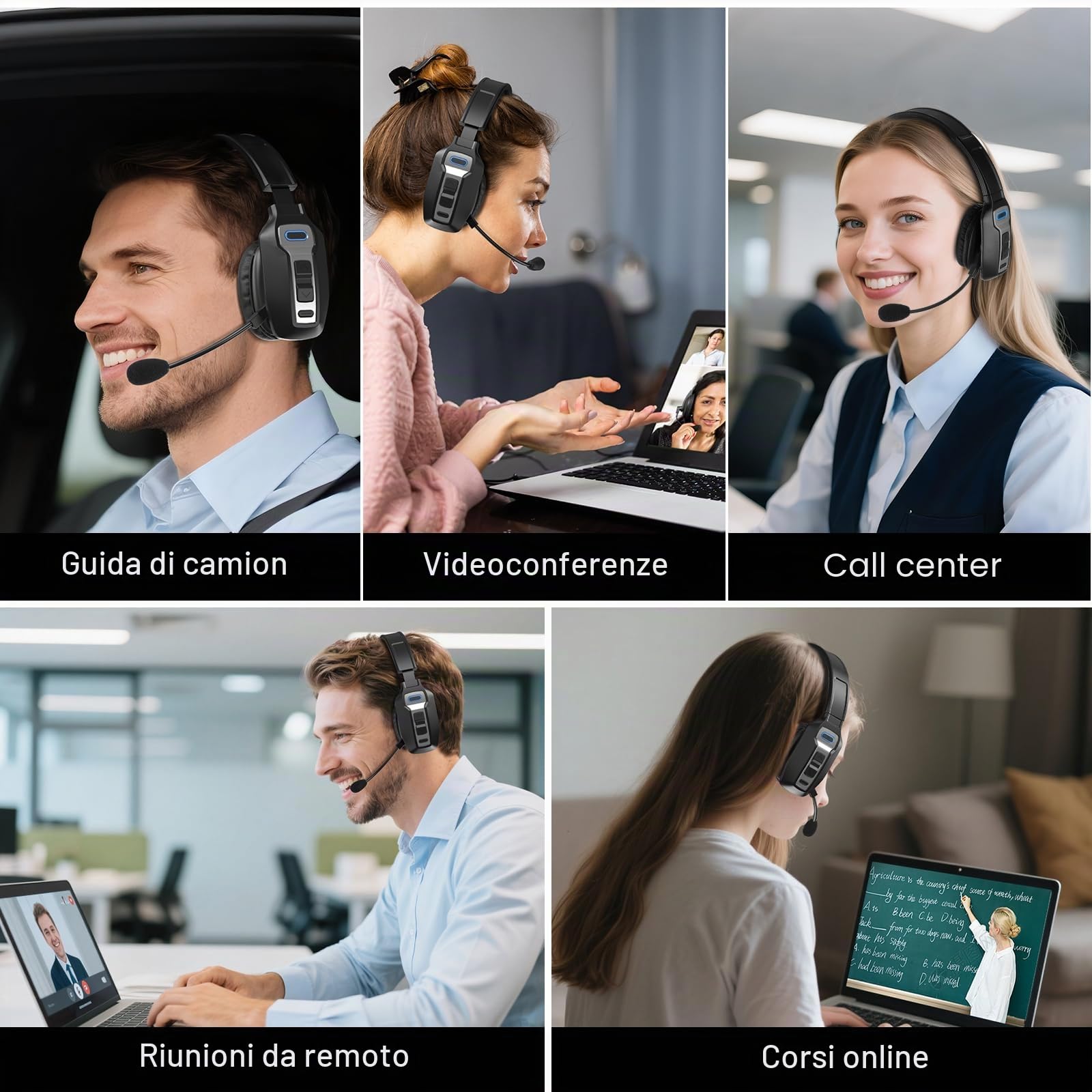 ShinePick Cuffia con Microfono per PC - Auricolari Bluetooth Cuffie Cancelling Rumore Mono Headphones Ricaricabili Ufficio Wireless Cuffie Per Ufficio, Call Center, Camionisti, Smartworking, PC
