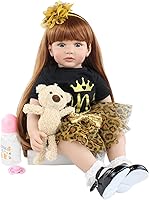 Vista 2 de RXDOLL Muñecas realistas de 24 pulgadas para bebé Reborn de la vida real, cuerpo de tela de silicona, cabello castaño largo con bonito vestido