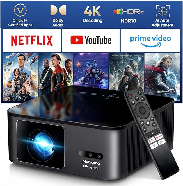 4K Projector Compatible with Netflix|2000 ANSI|AI Auto Focus|Lens Cap, O...