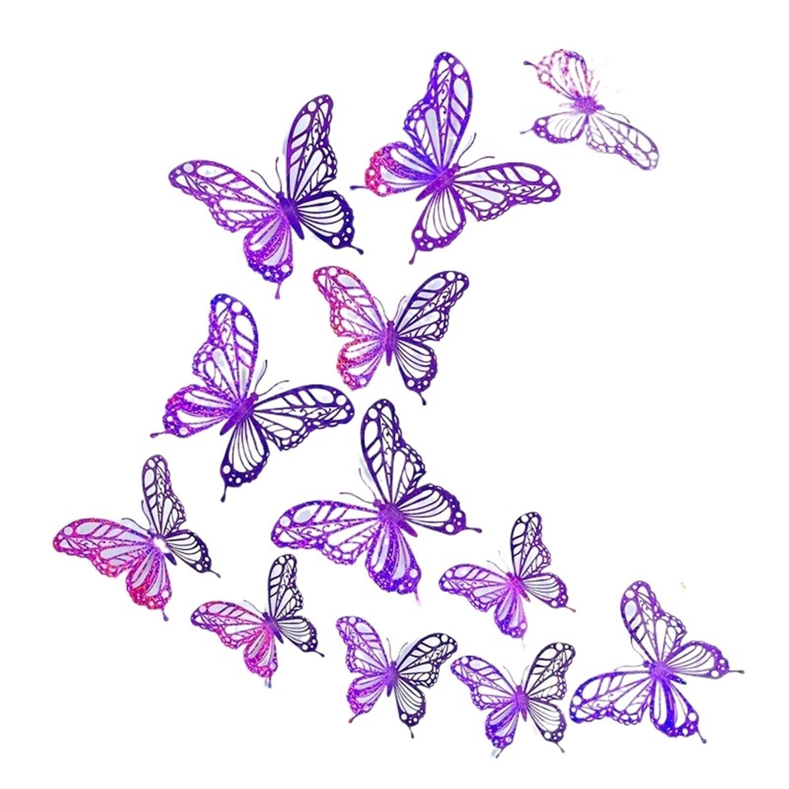 12Pcs 3D Effect Butterflies Wall Stickers Beautiful Colorful Butterfly For Kids Room Living Decals Home Decoration(Purple Spot)