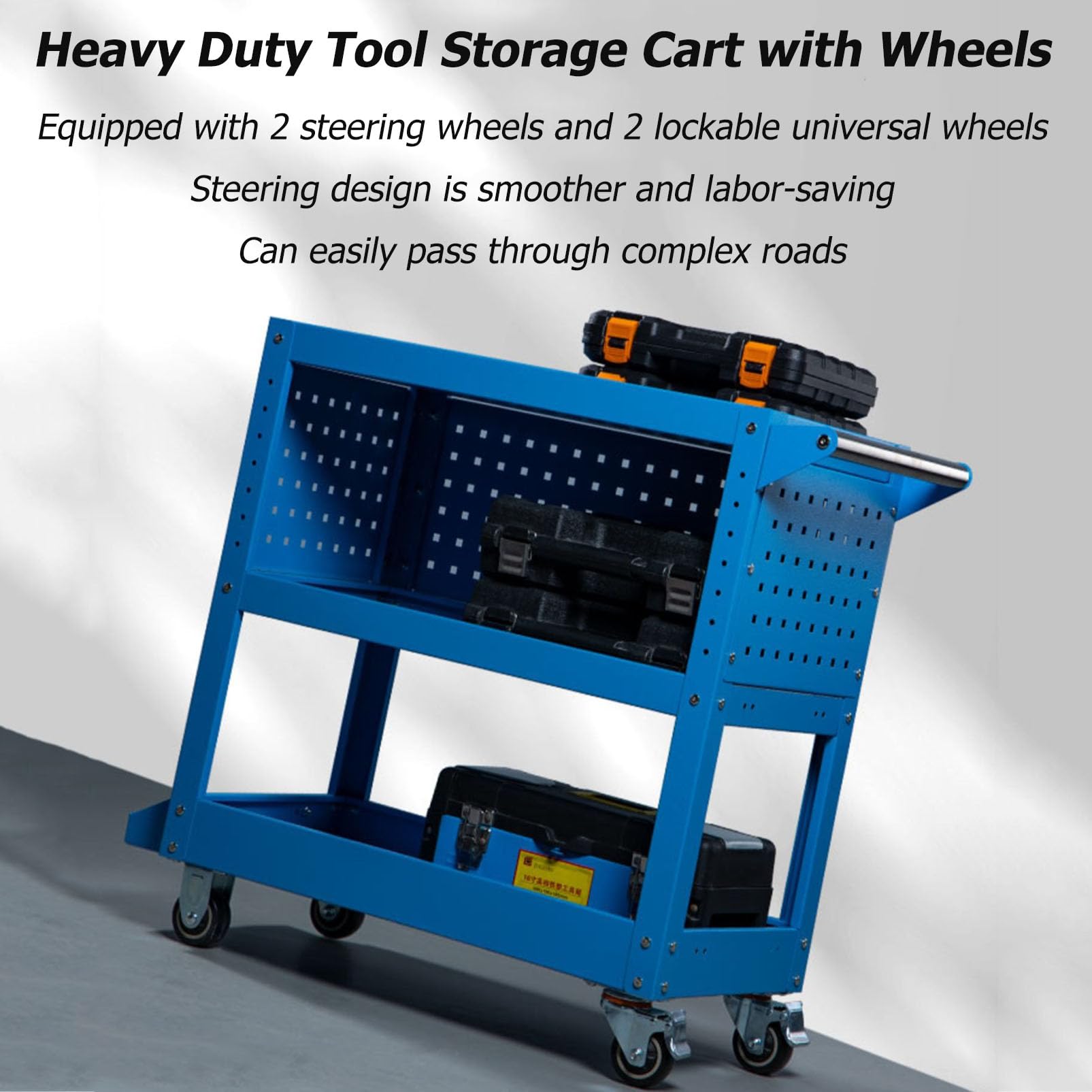 Carrello Porta Attrezzi Mobile, Carrello Porta Attrezzi Multifunzione con Pannello Forato Laterale e Ruote, Carrello di Servizio Meccanico per Organizzatore di Stoccaggio Industriale Resistente