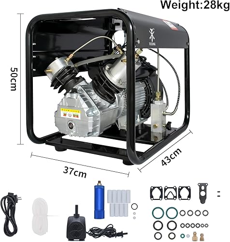 Miniatura 8 de TUXING Compresor de aire Pcp de 4500 psi, compresor de aire de buceo de doble cilindro, versión de parada manual, bomba de aire de alta presión para