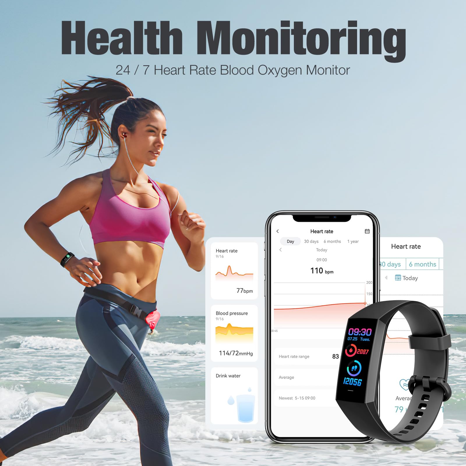Zeacool Fitness Tracker with Heart Rate Blood Oxygen Blood Pressure ...
