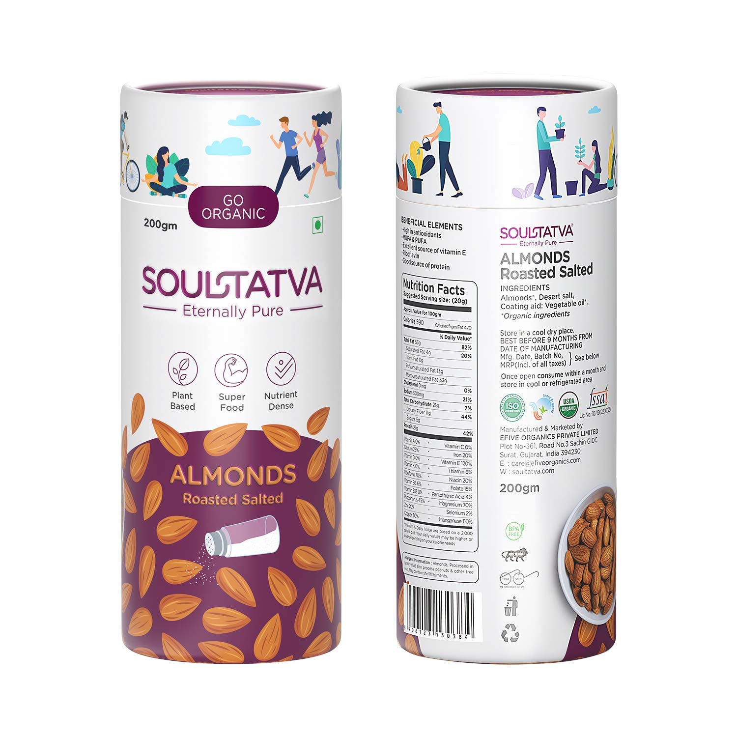 Soul TatvaOrganic Almonds Roasted Salted, 200 Gm