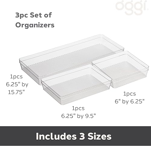 Miniatura 4 de Oggi Juego de 3 organizadores de cajones transparentes  (1) 6x6.25, (1) 6.25x9.25, (1) 6.25x15.75  Ideal para organizar cajones de cocina, oficina,