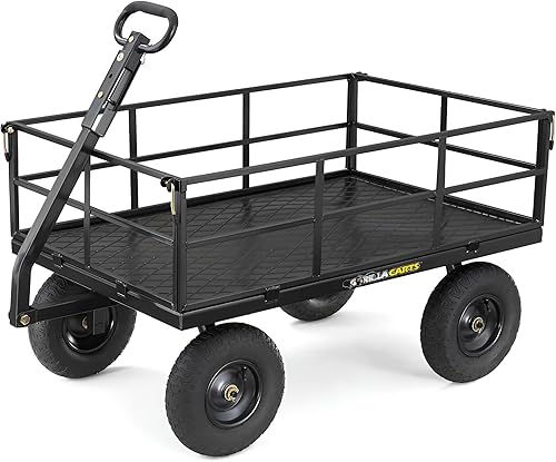Carro utilitario Gorilla Carts resistente de acero con lados desmontables y neumáticos de 13 pulgadas con capacidad de 1200 lb, Negro