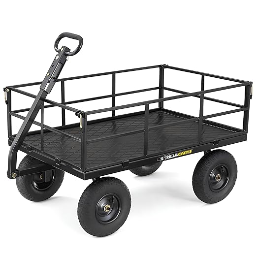 Gorilla Carts Steel Utility Cart, 9 Cu Ft Bed, 1200 lb Load Capacity, Black – Towable Heavy-Duty Outdoor Hauling Wagon with Removable Side Panels for Yard, Lawn, Garden or Landscaping