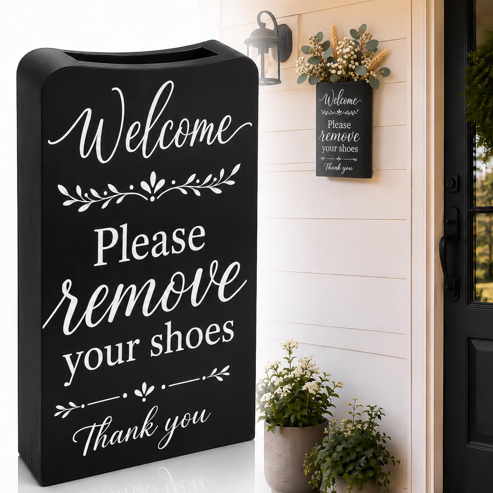 View 1 of "Please Remove Your Shoes" Sign, Rustic Farmhouse Porch Welcome Decor