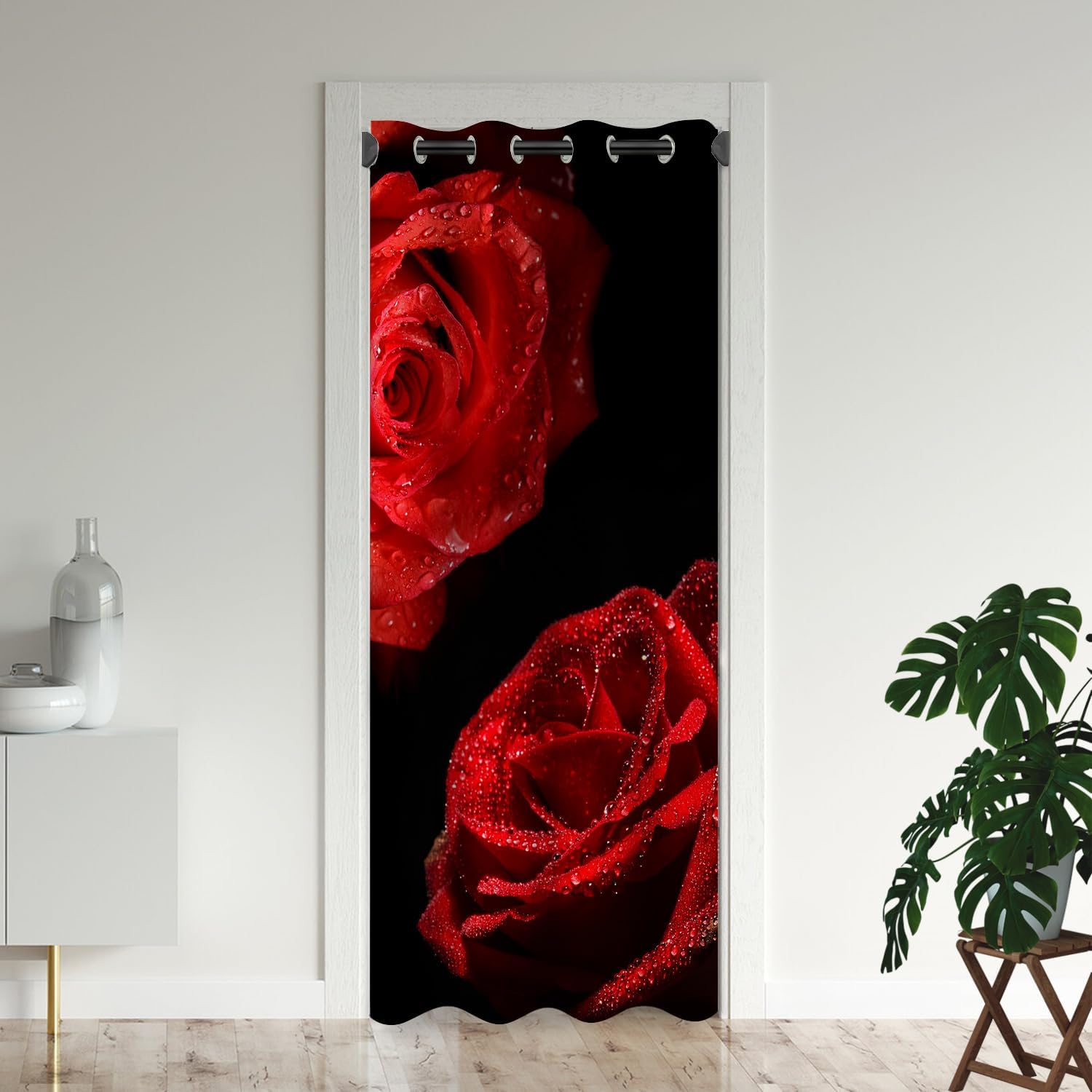 Red Rose Door Curtains for Doorways, 3D Love Valentine's Day Elegant Romantic Blackout Curtain for Kids Bedroom Closet, Grommet Thermal Insulated Privacy Door Drapes for Room Divider, 42"W x 80"L