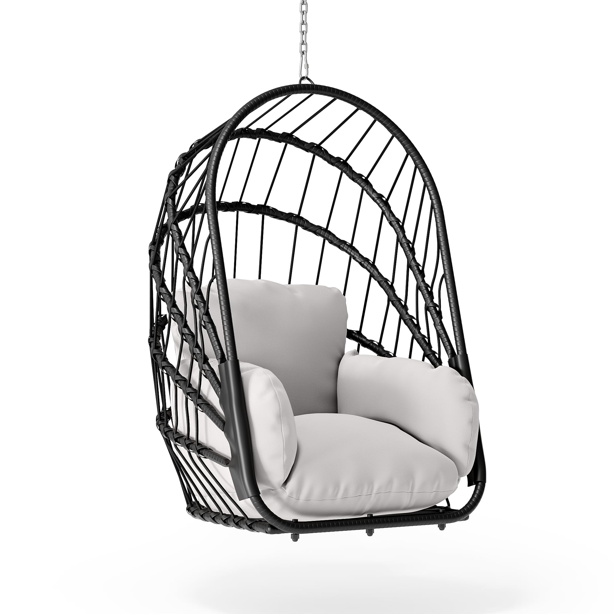 YITAHOME Hamaca colgante sin estructura, mecedora de ratán con cojín lavable, capacidad de carga de 160 kg, silla colgante plegable para terraza, jardín, dormitorio y balcón, color gris