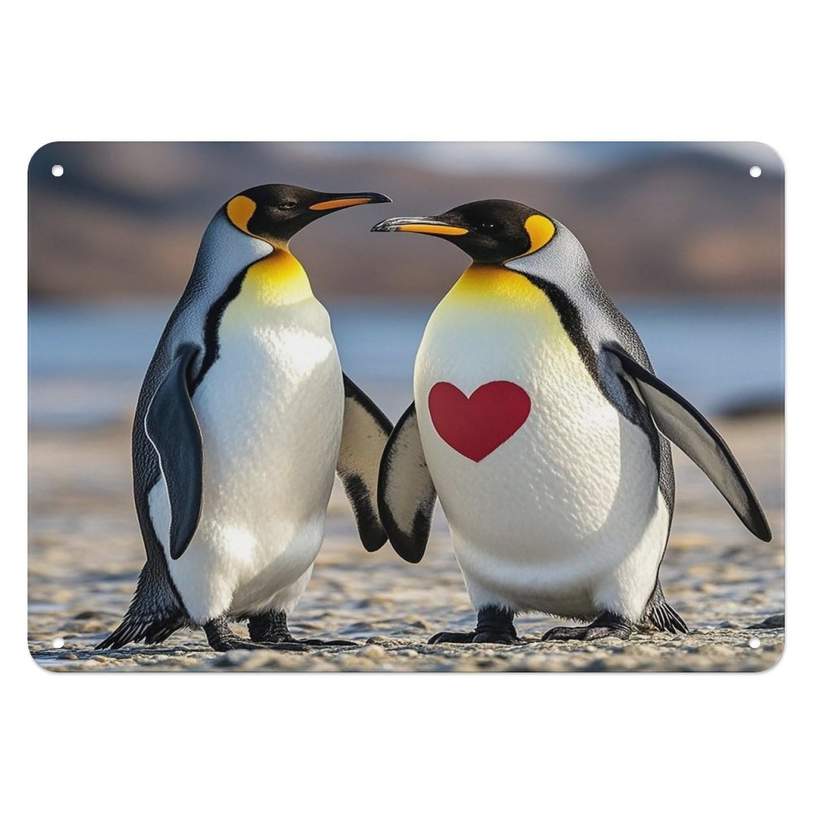 Fekiloot Style Penguin With Heart Wall Decor Iron Painting Metal Sign