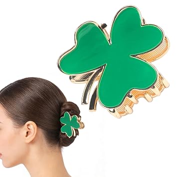 St. Patricks Day Hair Claw Clip, Green Shamrock Hair Clips for Women & Girls, Green Metal Hair Accessories, St. Pattys Day Hairpins, Irish Day Barrette for Thin & Thick Hair, Party Decorations