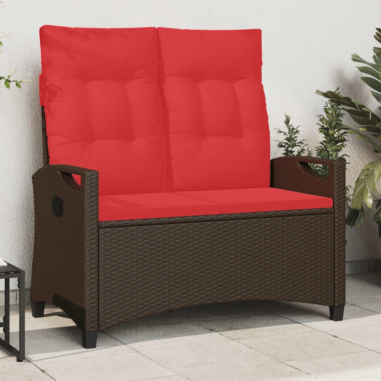 SYDE Banco de Jardín Reclinable Marrón y Rojo 105 x 60 x 112 cm | Acero y Poliéster, Respaldo Ajustable, Reposabrazos Acolchado, para Terraza y Piscina