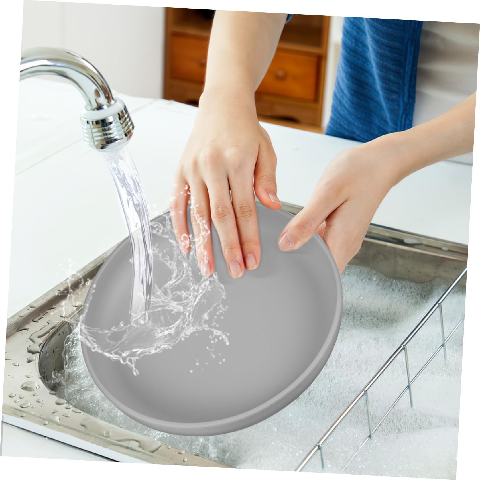Genérico 2 Piezas Plato para Personas Mayores de Silicona Seguro Antiderrames con Base de Succión para Autonomía la Alimentación de Gris Oscuro para Hogar y Residencias