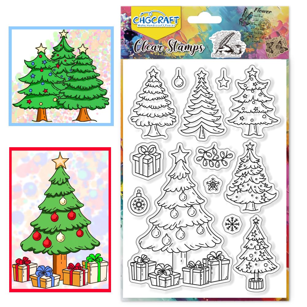 CHGCRAFT Christmas Element Clear Stamps Christmas Tree Lights Transparent Stamps Silicone Clear Stamp Seals for Carding Making DIY Scrapbooking Photo Album Decoration, 4.3x6.3 inch