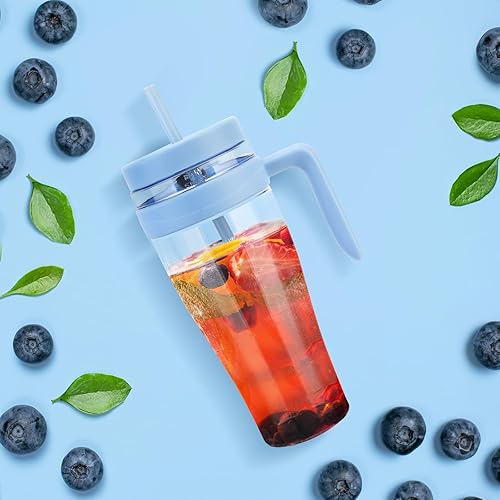 Miniatura 3 de Hydraful Vaso de plástico Tritan de 50 onzas con tapa, popote y asa, 100% a prueba de fugas, perfecto para café helado, batidos, boba y jugo,