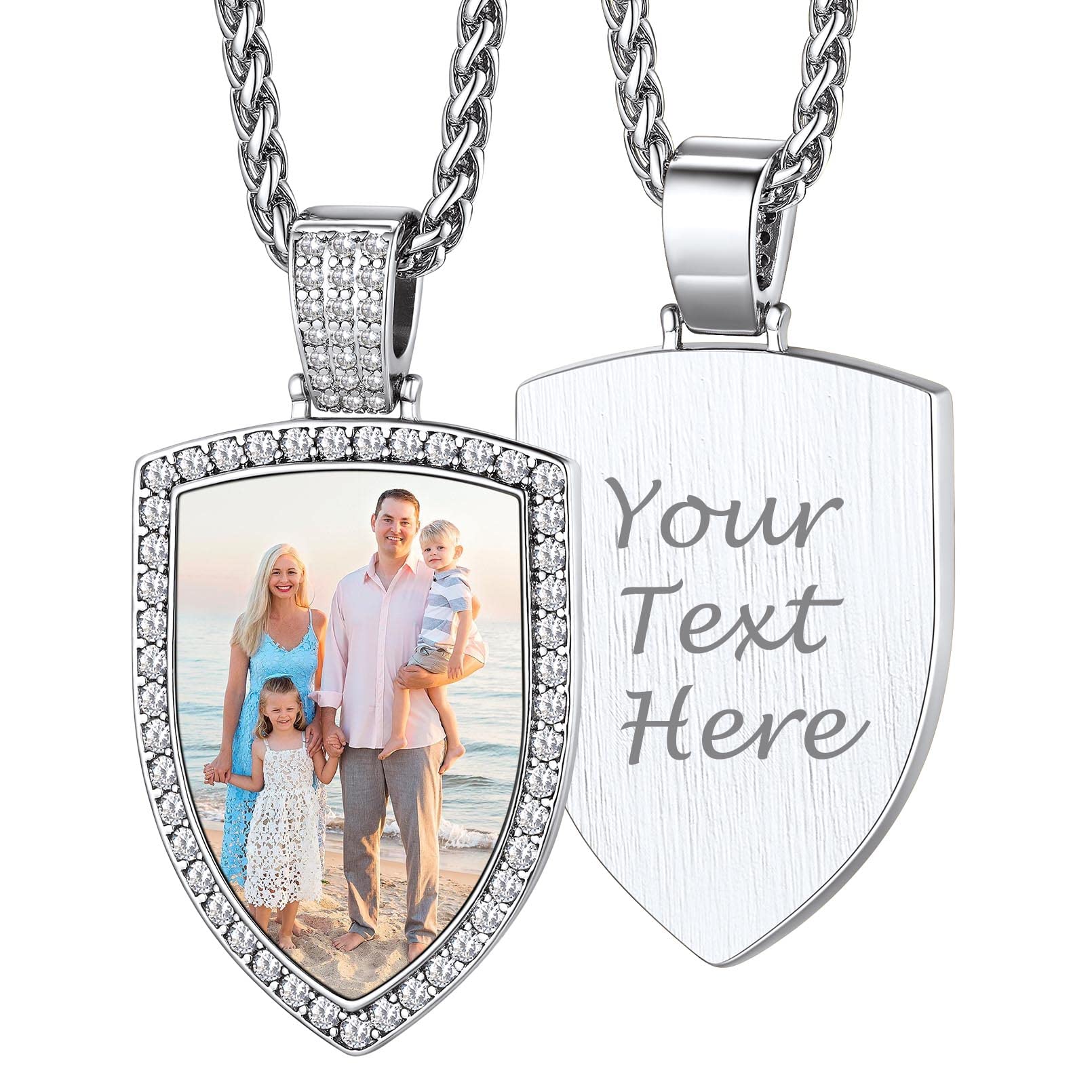 Custom4U Picture Necklace Personalized Photo Circle Chain for Men Women