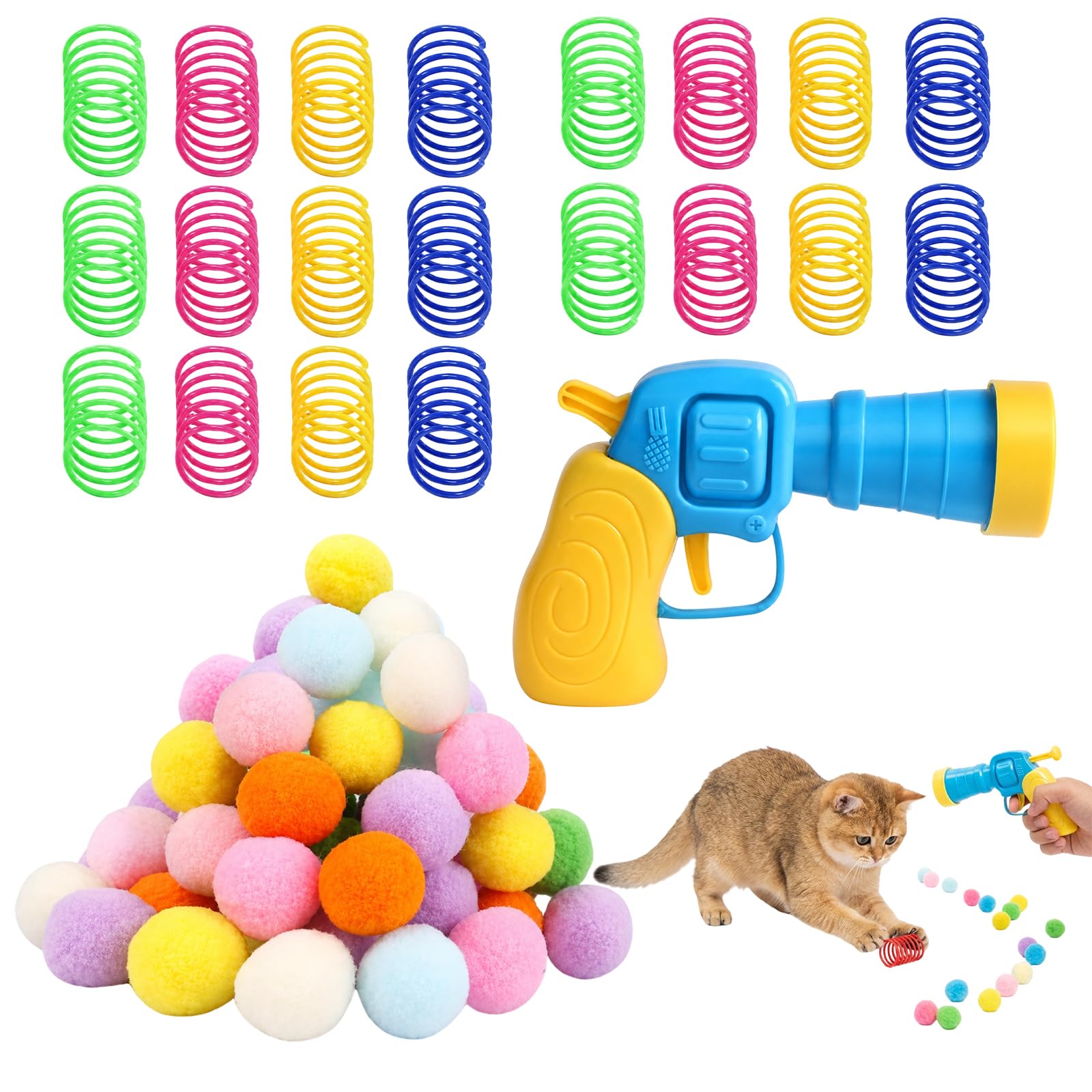 KhgFov Cat Toys for Indoor Cats Adult, Interactive Cat Ball Toy, Includes 50 Balls and 20 Colourful Spring Toys, Engaging Play for Kittens, Cat Accessories and Birthday Presents