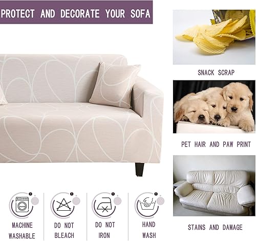 Miniatura 5 de Qubjus Funda de sofá estampada elástica para sofá de 1 plaza, protector de muebles lavable con una funda de almohada gratis (S, beige)
