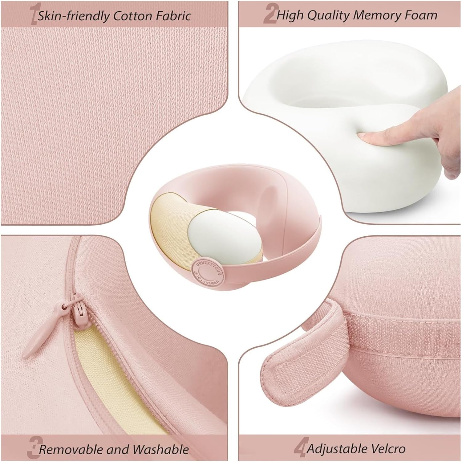 Travel Neck Pillows Airplane Adults, Memory Foam Neck Support Travelling Pillow with Washable Cotton Pillowcases and Storage Bag,(Grey,3-5Y/O)