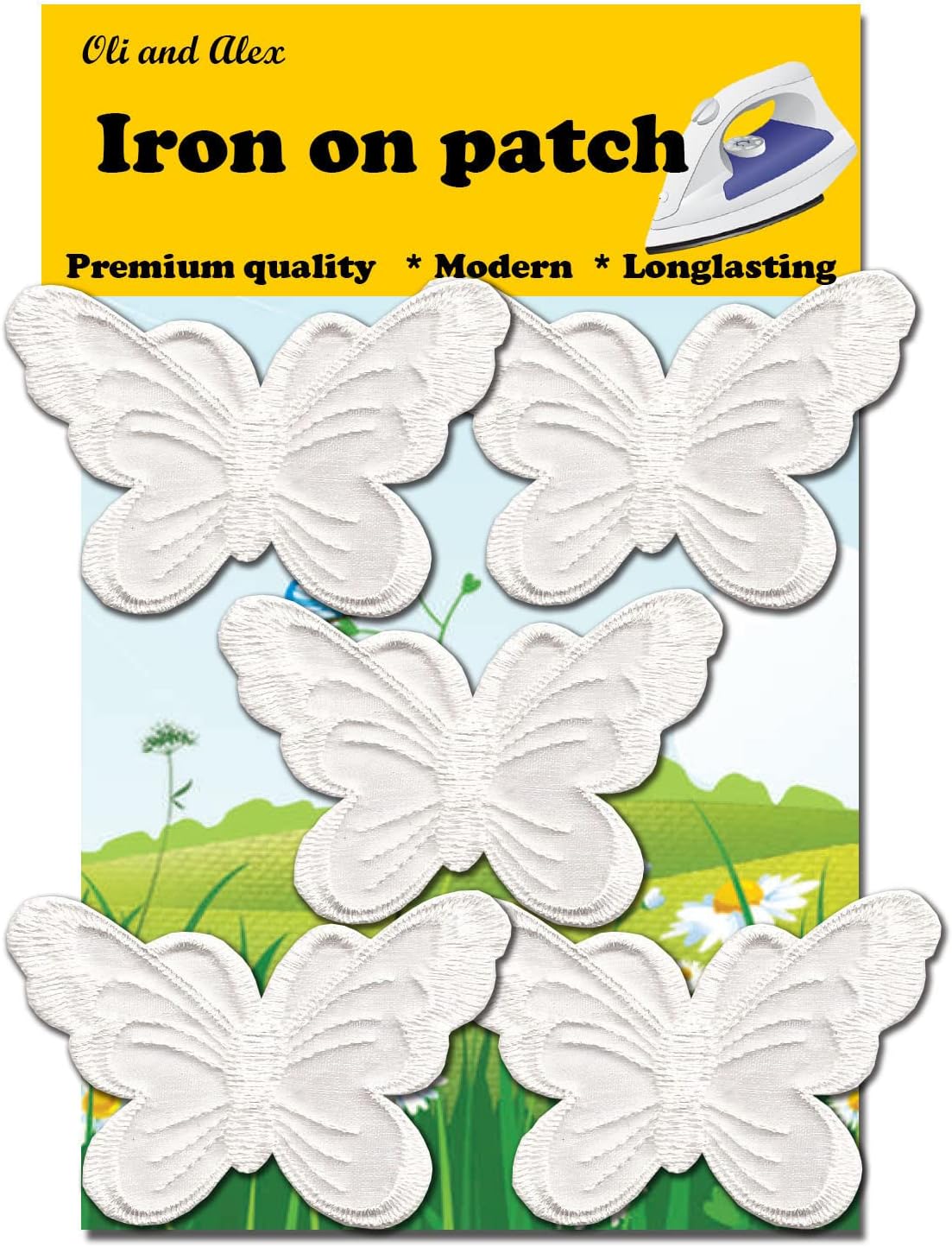 A-51, 5 White Organza Butterfly Patches Dress patch7.5x5.0cm Butterfly Bug Embroidered Iron On Applique Patch 2.95 x 1.96 inches(7.5cm x 5.0cm)