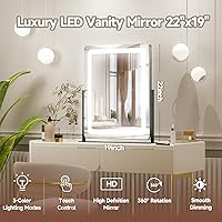 Vista 3 de PRIMETEK Vanity Mirror with Lights, 19"x22" Large Makeup Mirror with Lights, LED Lighted Makeup Mirror, Touch Screen with 3-Color Lighting, Dimmable