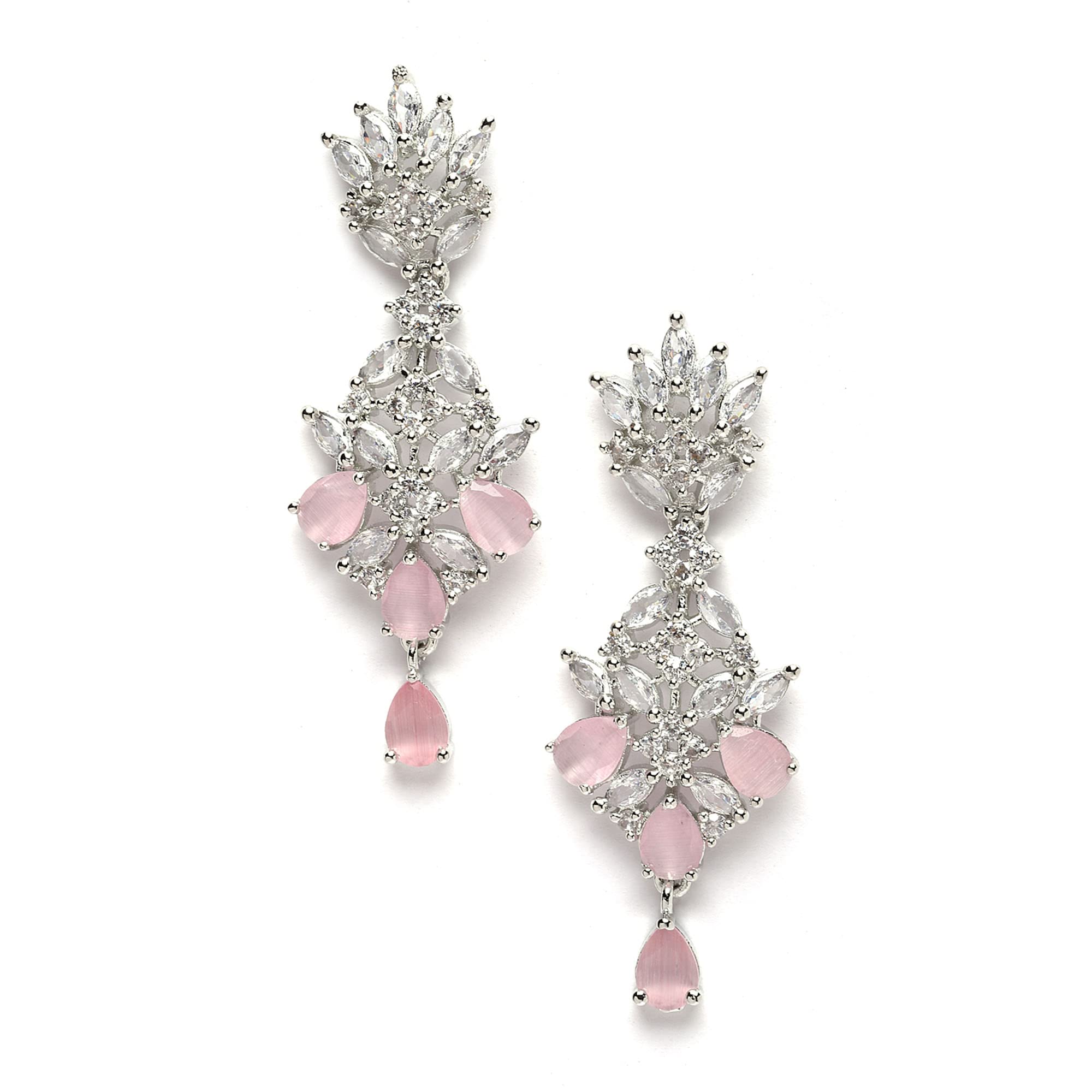 KENNICE Rhodium-Plated Silver Toned American Diamond studded Spiked Shaped Drop Earrings For Women & Girls (B0C4V2R48N) Amazon Price History, Amazon Price Tracker