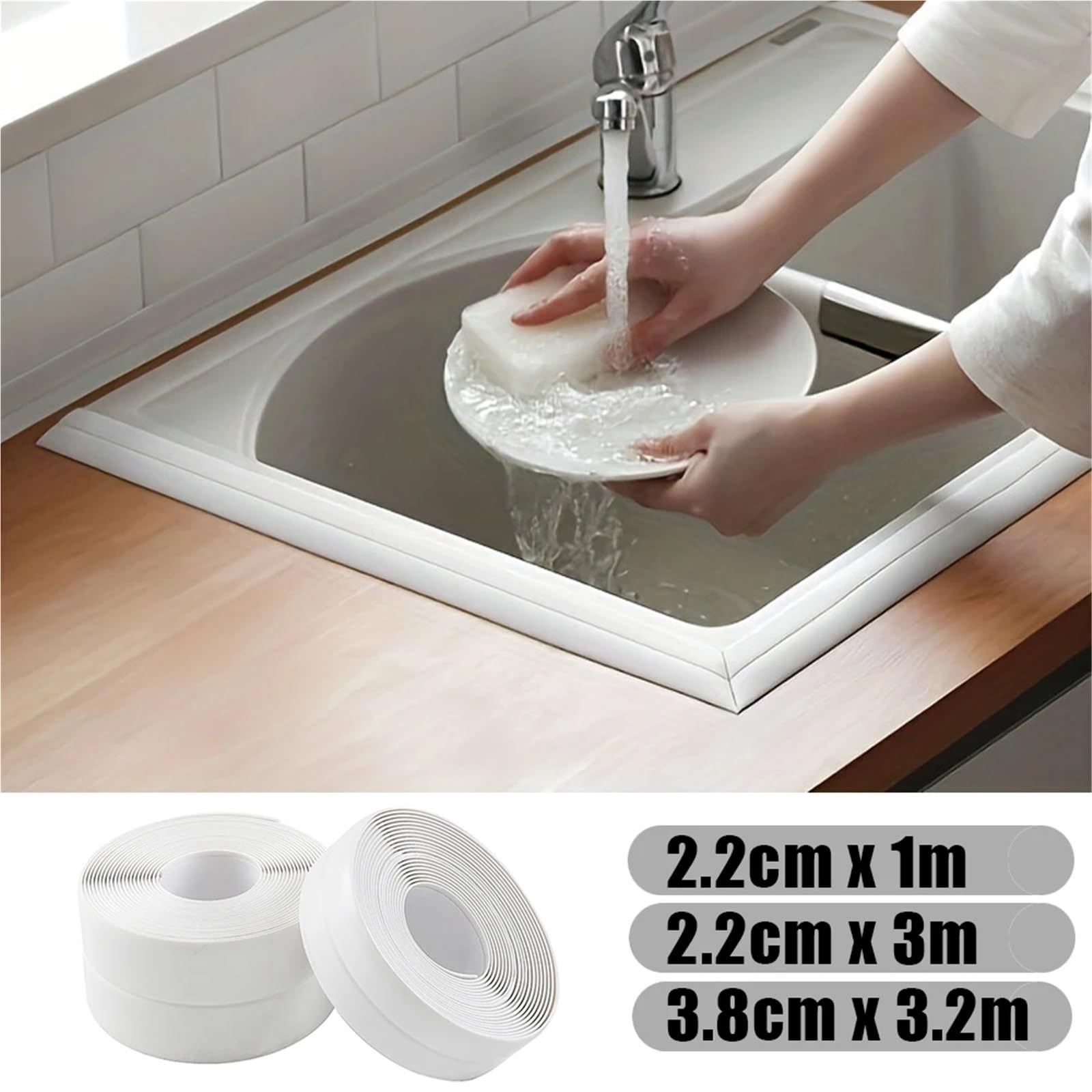 Nastro sigillante, Adesivo for Colla da Parete for Bagno Autoadesivo in PVC Resistente all'olio 3 Rotoli(3.2m,2.2cm)