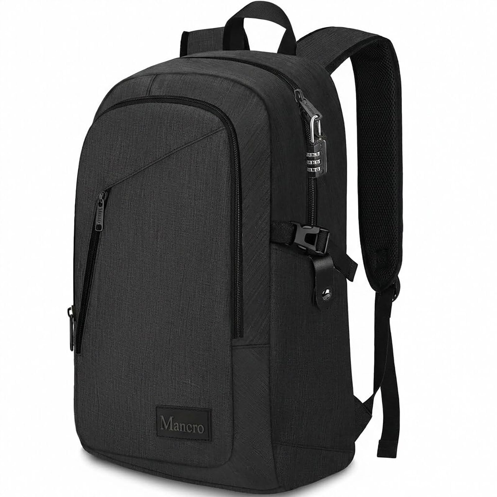 Mancro Business Travel Laptop Backpack, Anti Theft Slim Laptop Bag for Men and Women, Tech Computer Bag Fits 15.6 Inch Laptop and Notebook (Black)