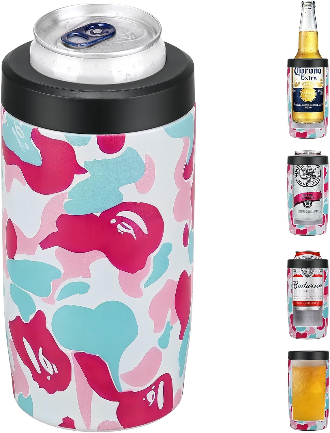 Maxso Slim Can Cooler, 4-in-1 Double Walled Stainless Steel Insulated Beer Can Holder, Works With All 12 Oz Cans,Bottles & As A Pint Cups - America Flag