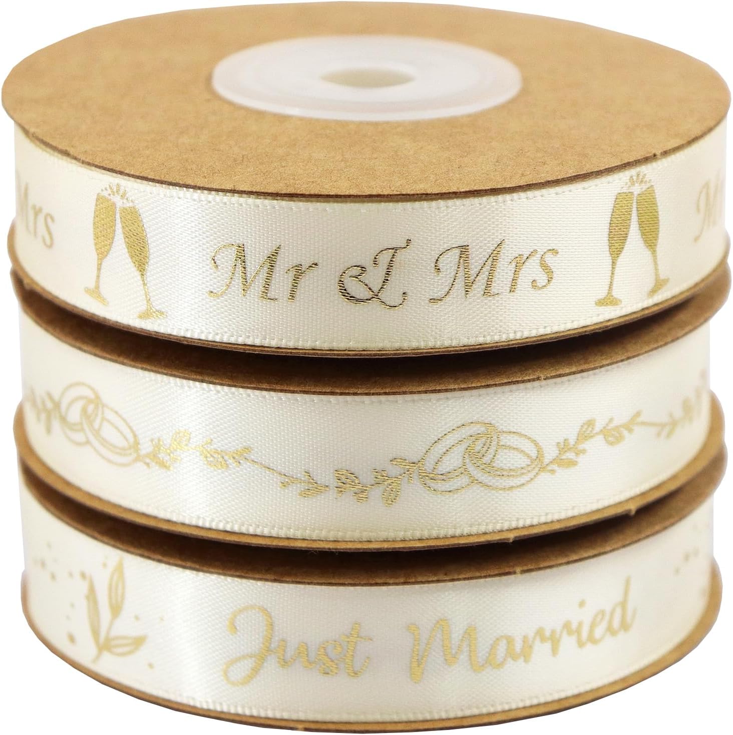 10Yardx3 Rolls Married Ribbon Golden Color Stain Ribbons 5/8" X 30 Yards Crafts,Wreath,Gift Wrapping,Wedding Decoration and DIY Handmade Hair Bows