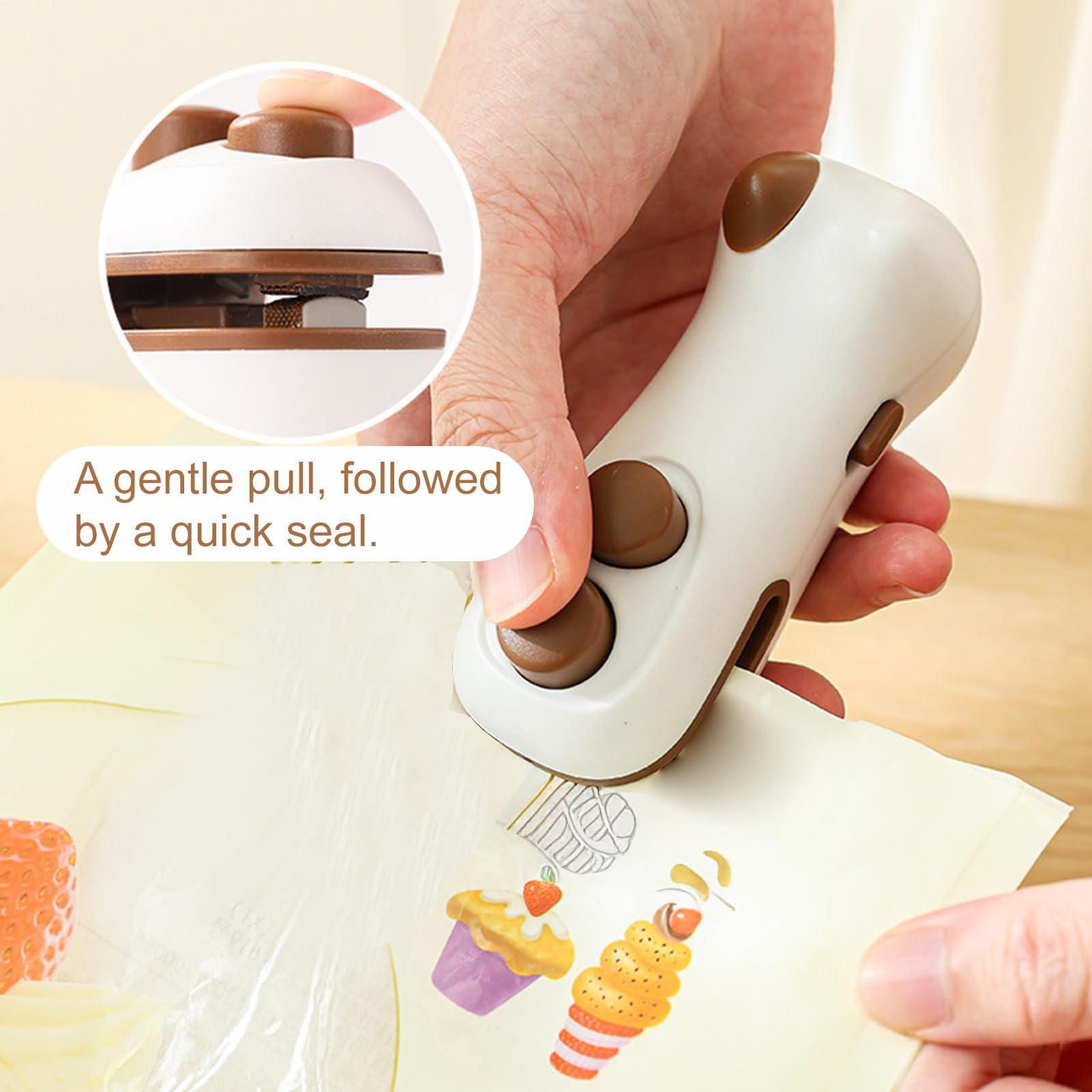 Mini Scellant de sacs avec lame et fermeture magnétique pour aliments rechargeables magnétiques pour collations et animaux de compagnie