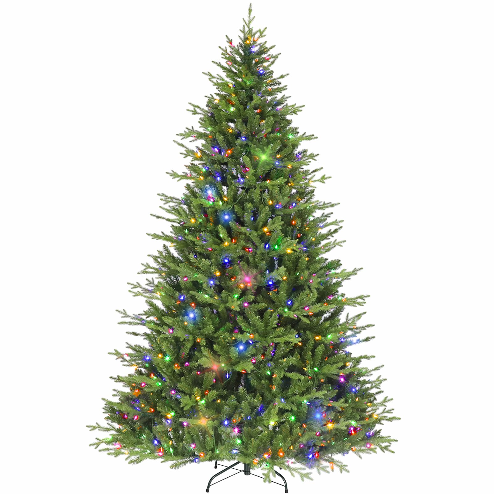 hykolity6.5 ft Prelit Artificial Christmas Tree, 2024 PE & PVC Branch Tips, Frasier Grande Christmas Tree with 350 Multicolor Twinkling LED Lights, Metal Stand and Hinged Branches, 10 Colors