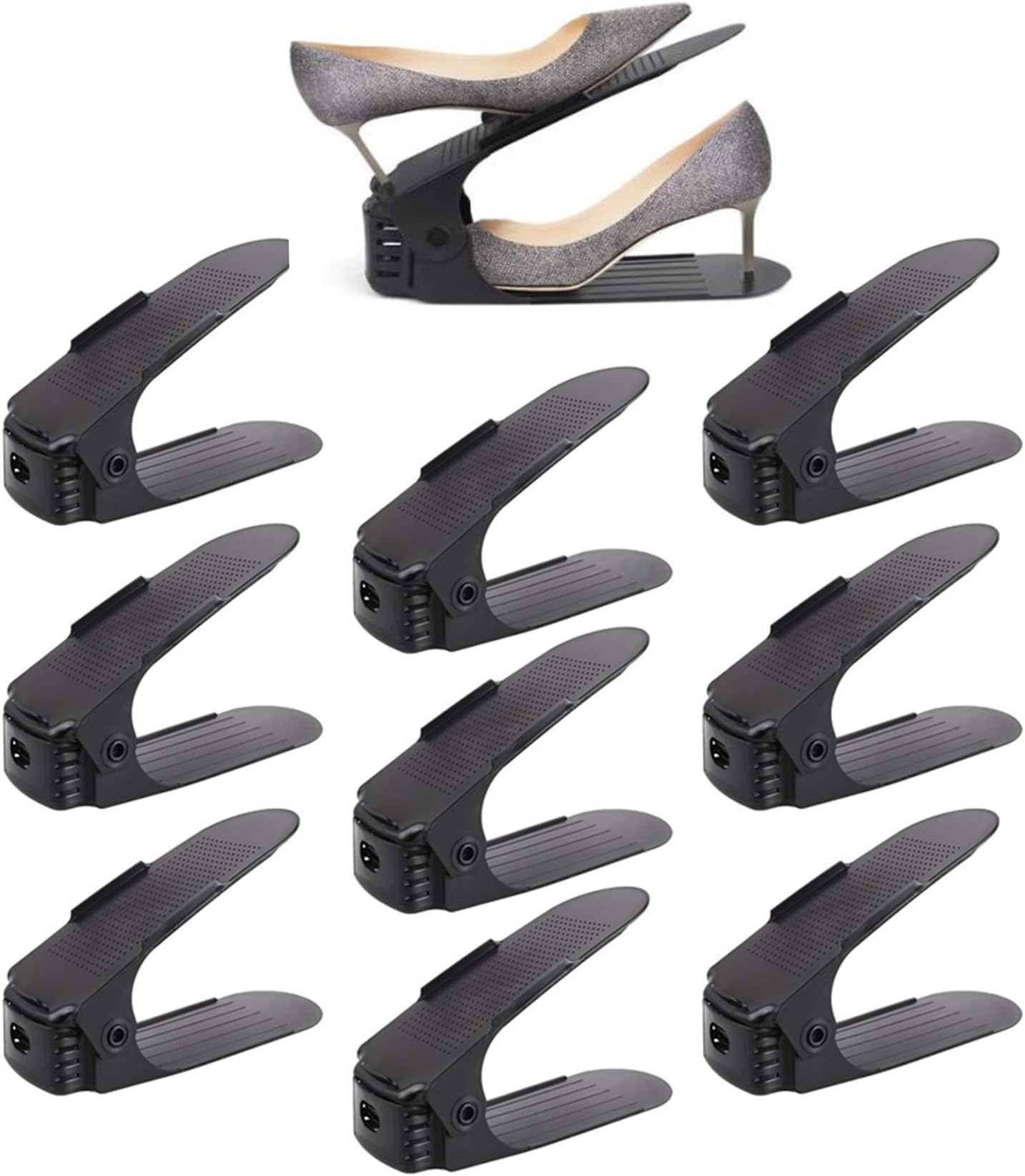 Shoe Slots Organizer - Plastic Closet Space Saver, Set of 8 Black