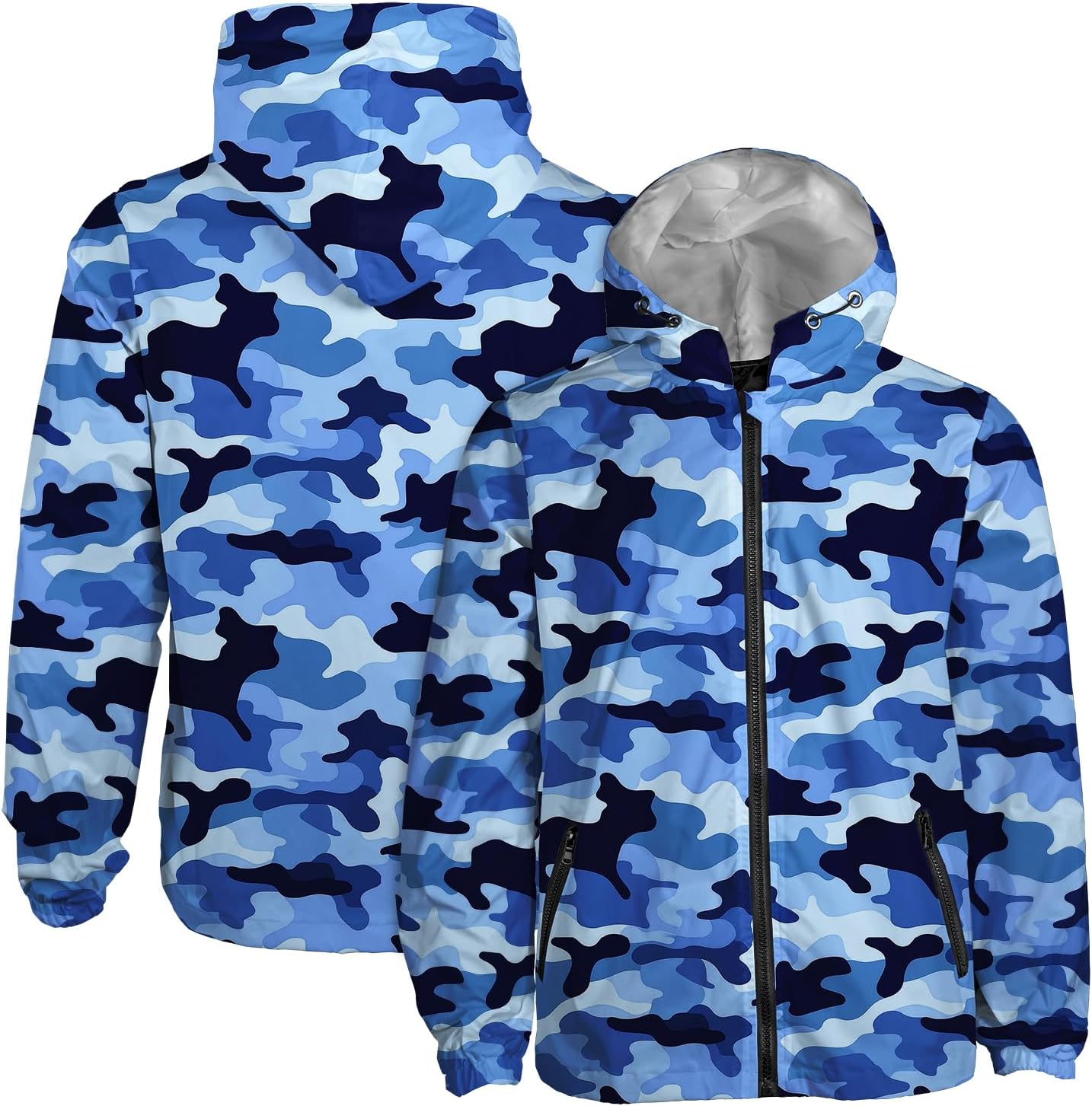 Rain Jacket Men Women, Hawaiian Pattern Printed, Water Resistant Running Hiking Jacket Hooded Windbreaker