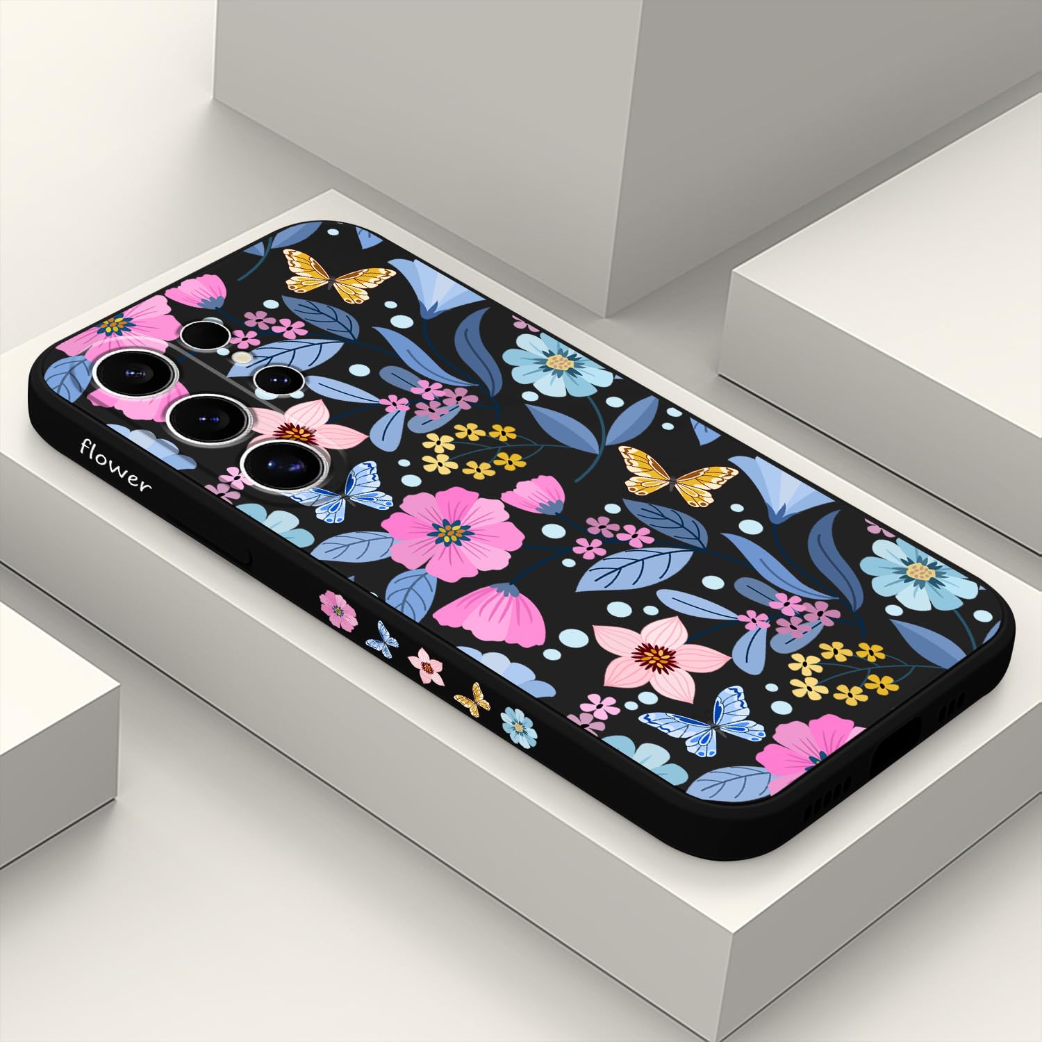 Coque fine antidérapante LEECG protection légère fleur noir - 8